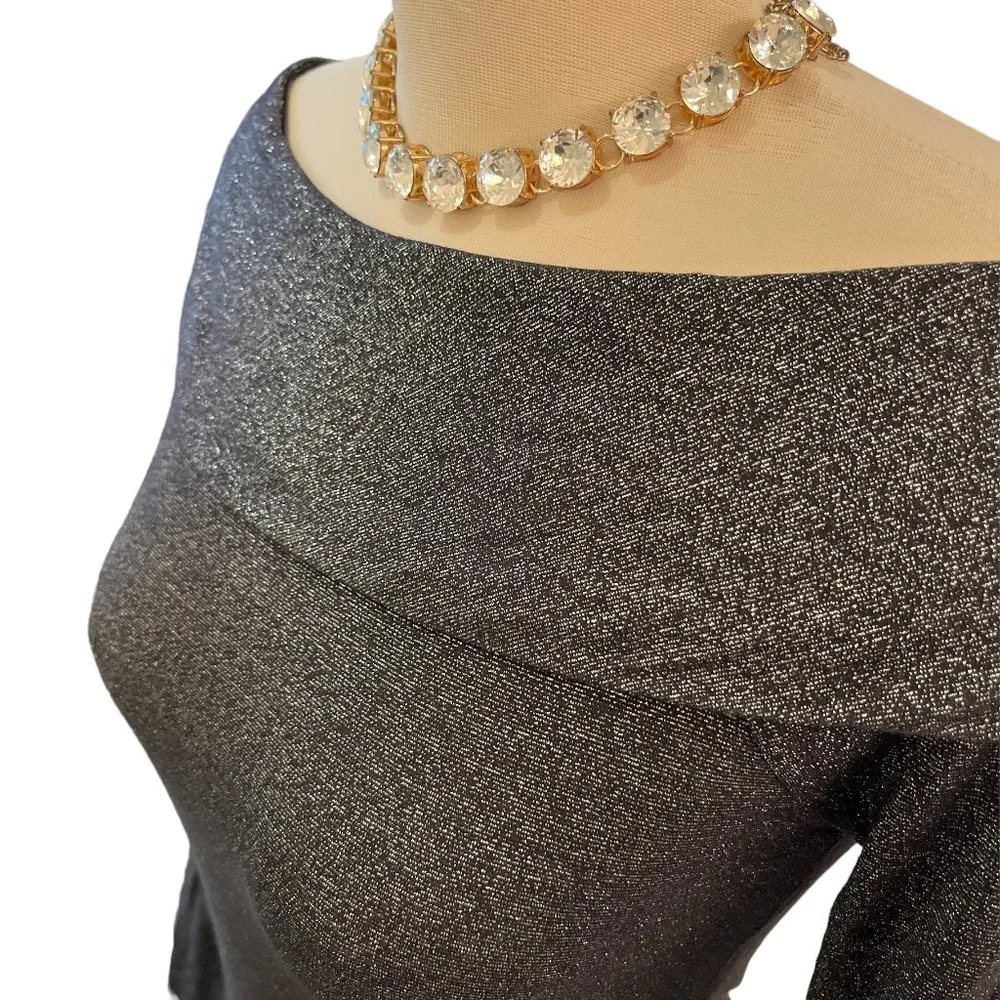 WHITE HOUSE BLACK MARKET Off Shoulder Blouse Top Sz S Shimmery Cuff Detail - Picture 4 of 13
